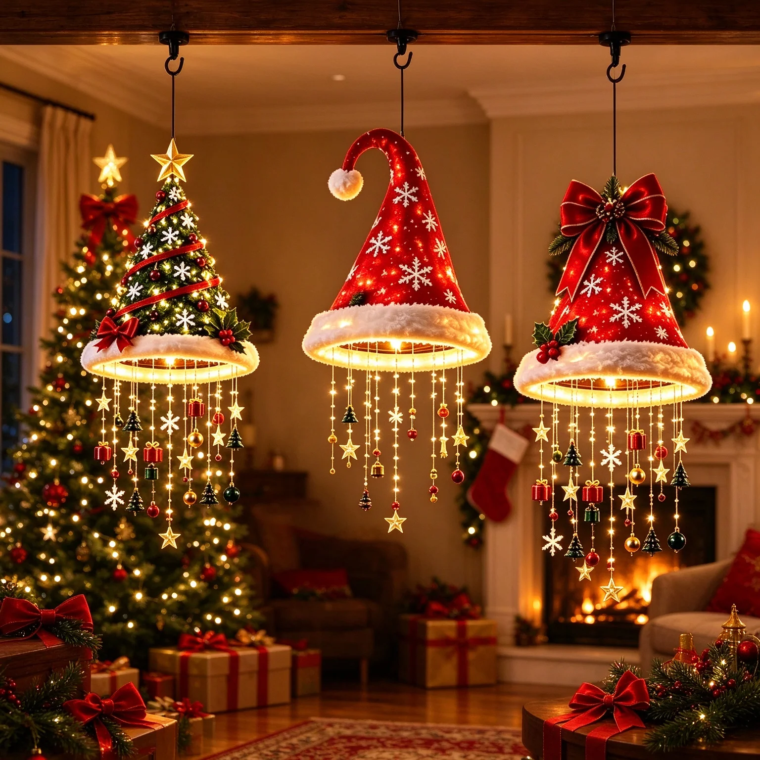 Outdoor Lighting Effects - Christmas Santa Hat Pendant Light Hanging