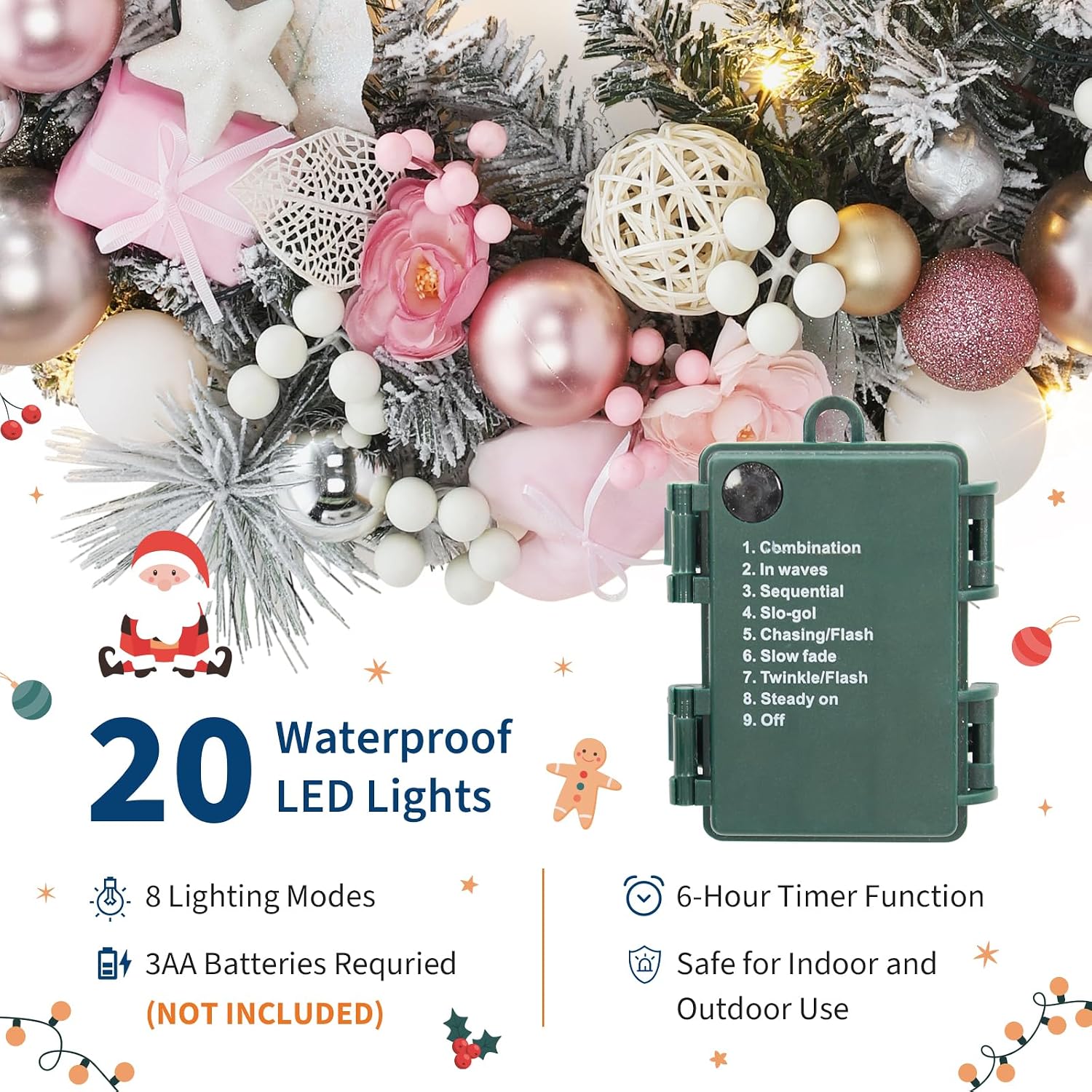 Garvee 24 INCH Christmas Wreat - Outdoor Lighting Effects ulasan dan harga