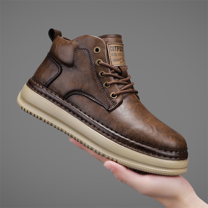 Men's Handmade Retro High-Top  - Outdoor Lighting Black ulasan dan harga