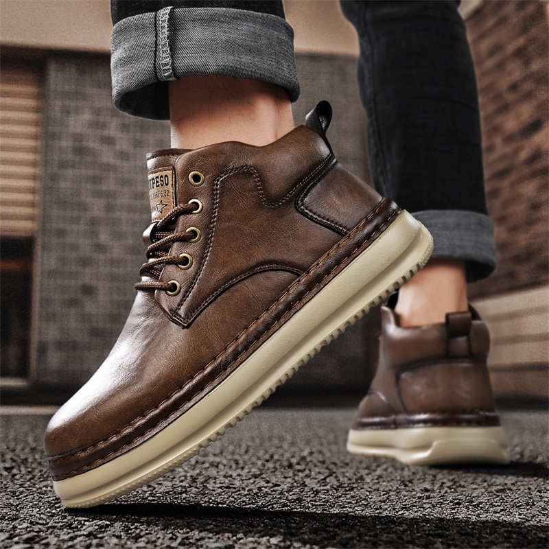 Men's Handmade Retro High-Top  - Outdoor Lighting Black ulasan dan harga