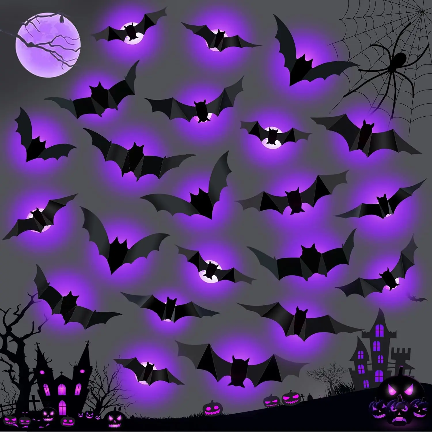 Halloween LED Bats Spider Deco - Outdoor Lighting Effects ulasan dan harga